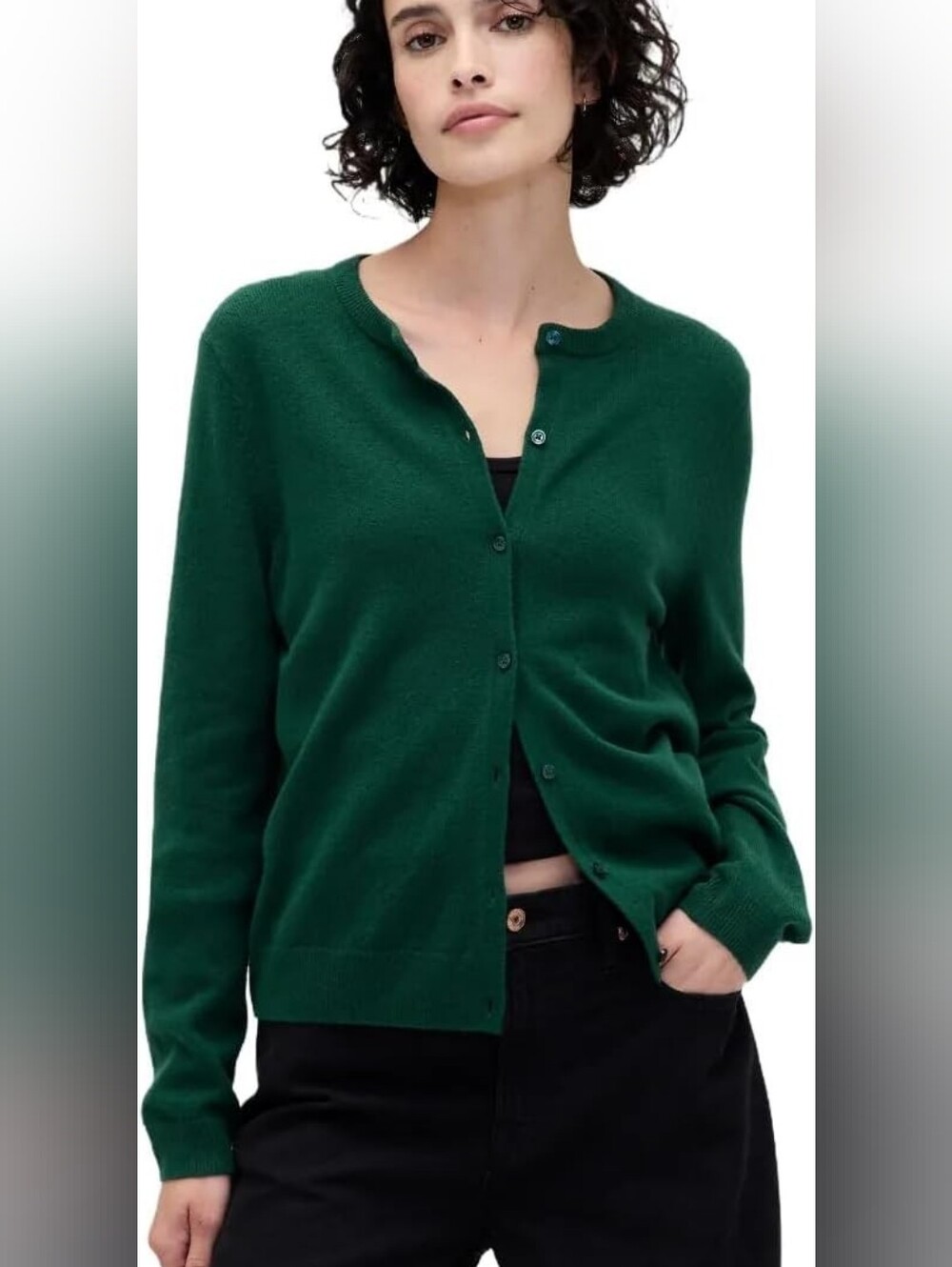 Gap CashSoft Sweater Cardigan Evergreen Green Crew Neck Crop Cropped Small